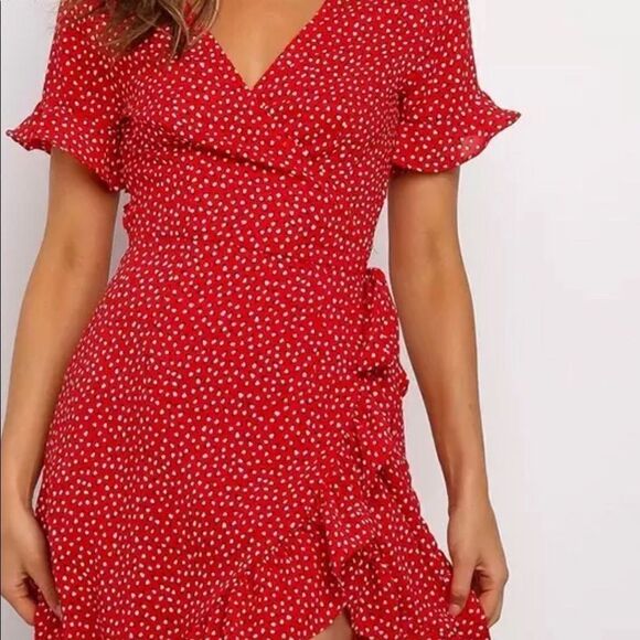 Wrap mini dress red NWOT - Picture 2 of 10